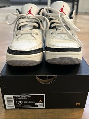 2024 Nike Air Jordan 3 Retro PS (Kids) - Cement Grey White/Black with Red